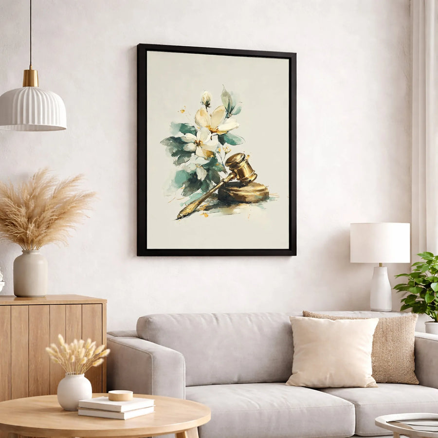 Judge Gavel Watercolor Canvas Art | Floral Law Office Decor | Premium Gallery Wrap Print | Graduation Gift for Lawyer or Attorney