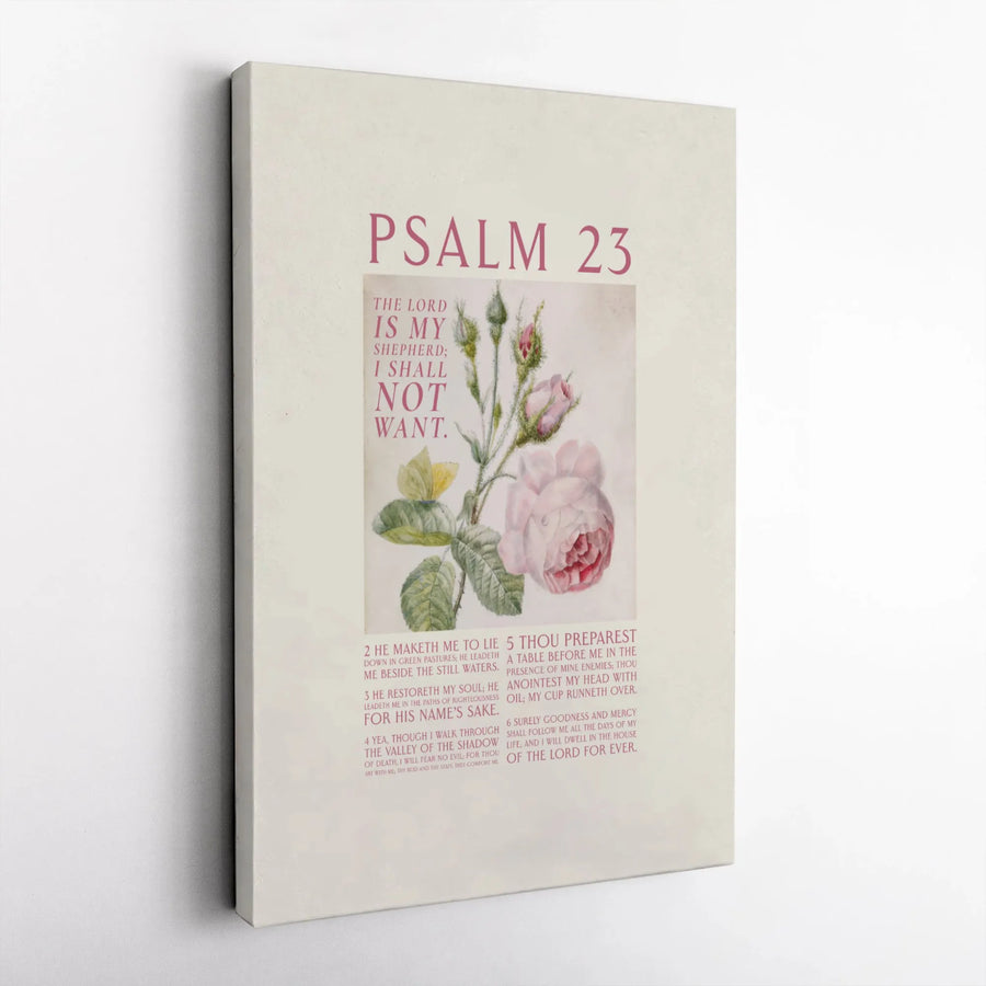 Psalm 23 Wall Art | The Lord Is My Shepherd Pink Rose Canvas | Premium Gallery Wrap Decor | Christian Home Gift for Her