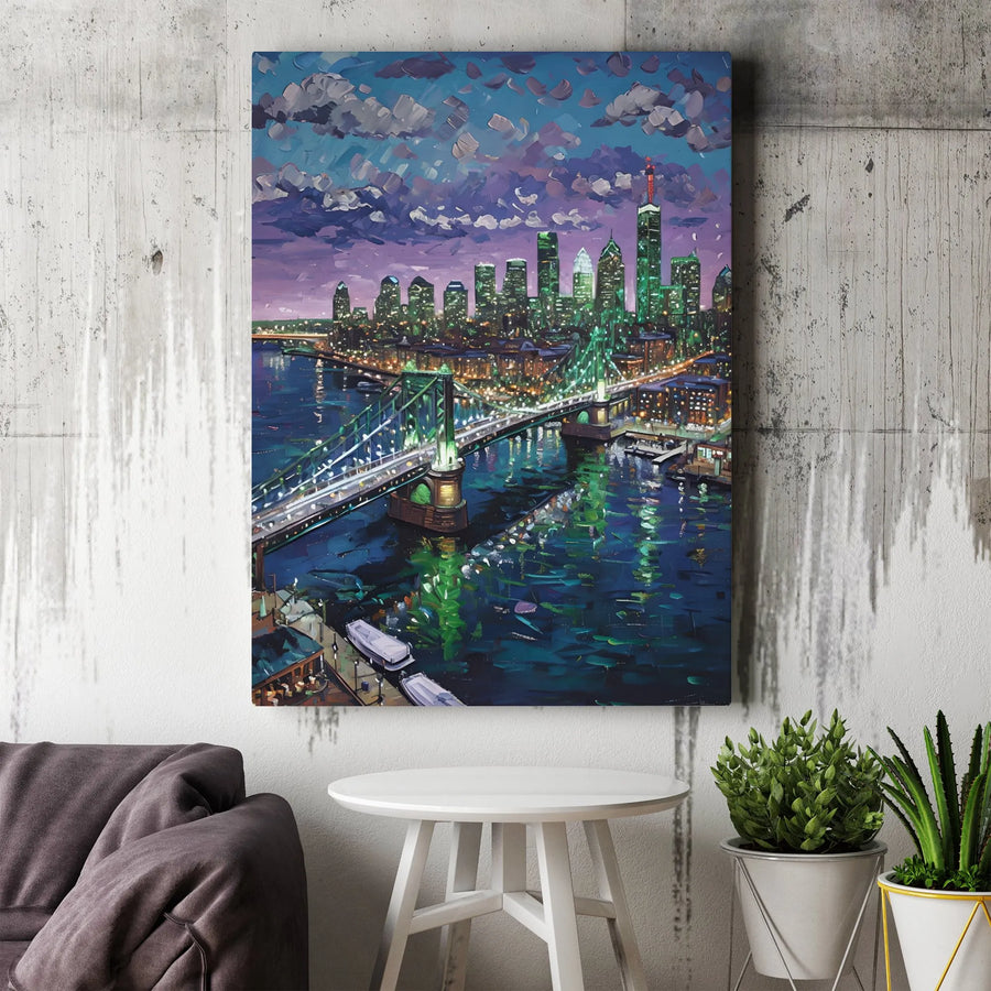 NYC Skyline Canvas Print | Impressionist Brooklyn Bridge Night Art | Premium 1.25-Inch Gallery Wrap | Modern Home & Office Wall Decor