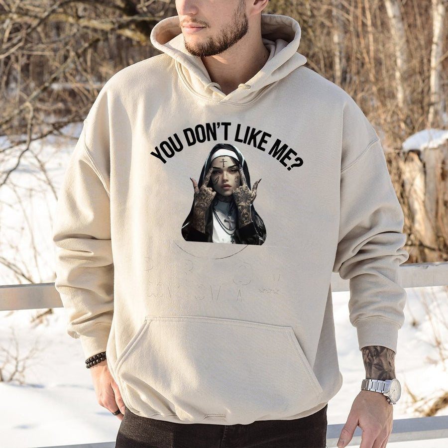 Defiant Nun Hoodie | Sassy Tattooed Sister Graphic Art | Premium Cotton Blend | Edgy Streetwear Gift for Women and Men