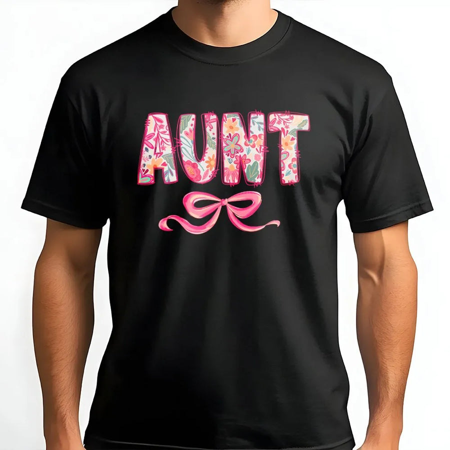 Coquette Aunt T-Shirt | Pink Floral Letters & Bow Design | Premium Soft Sweatshirt | Mothers Day Gift for Aunt from Niece Nephew