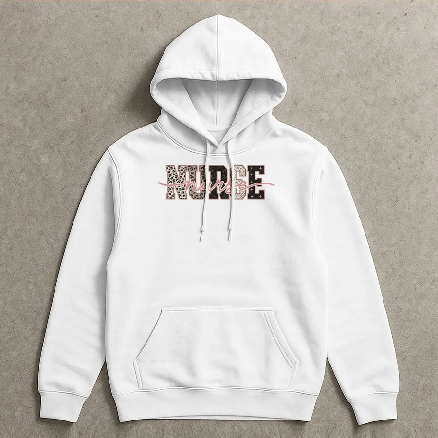 Coquette Nurse Hoodie | Pink Leopard Script Aesthetic | Soft Cotton Blend Sweatshirt | Graduation Gift for Nursing Student, RN, LPN