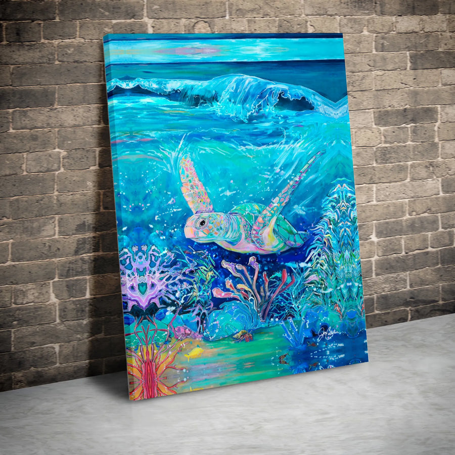 Sea Turtle Ocean Canvas Print | Vibrant Coral Reef Underwater Wall Art | Gallery Wrapped Premium Canvas | Coastal Home Decor Gift for Beach Lovers