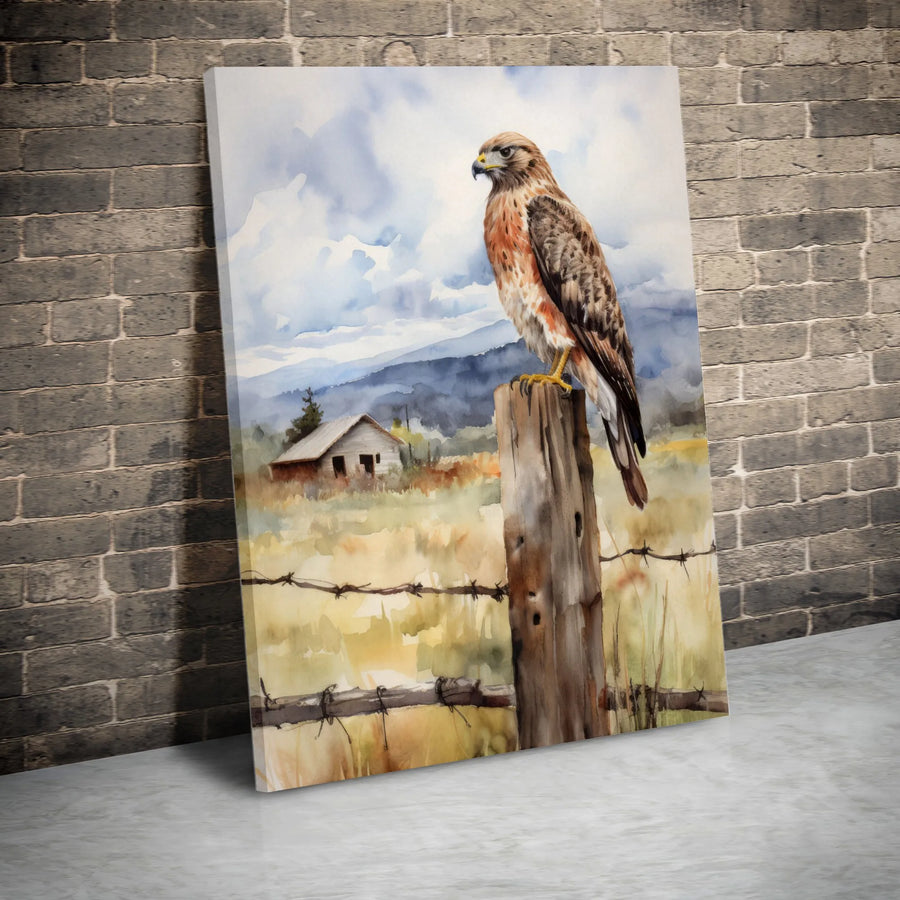 Hawk Watercolor Canvas Print | Rustic Farmhouse Bird Wall Art | Premium Gallery Wrapped Decor | Wildlife Nature Lover Gift
