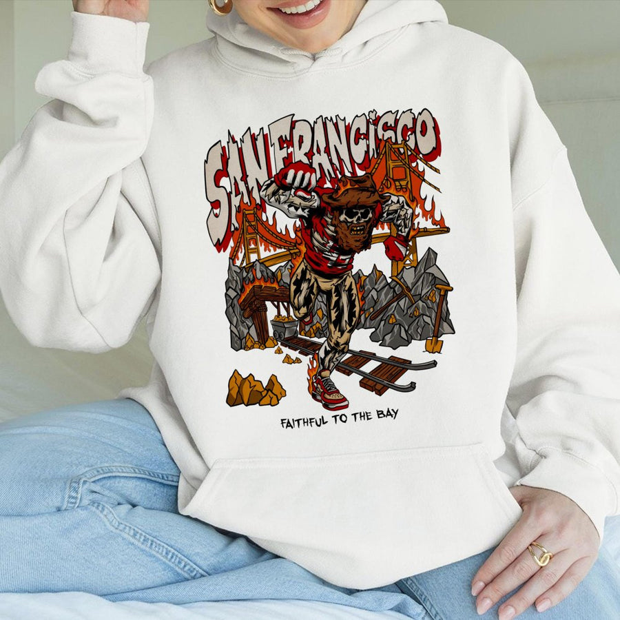 Vintage San Francisco Skeleton Hoodie, 49ers Faithful To The Bay Football Hoodie, Vintage 90s Graphic Style Hoodie, Gift For Fans