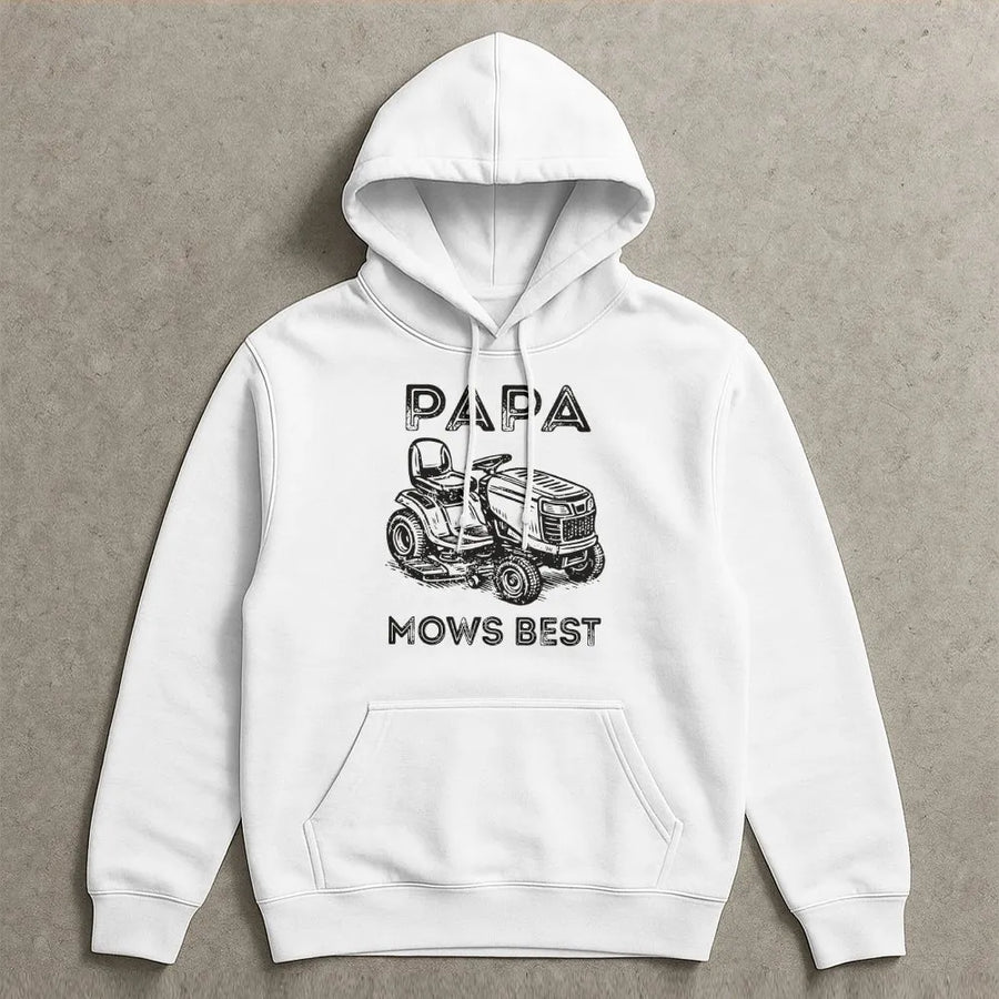 Funny Dad Hoodie | Papa Mows Best Vintage Lawn Mower Graphic | Cozy Cotton Blend | Father's Day Gift for Dad & Grandpa