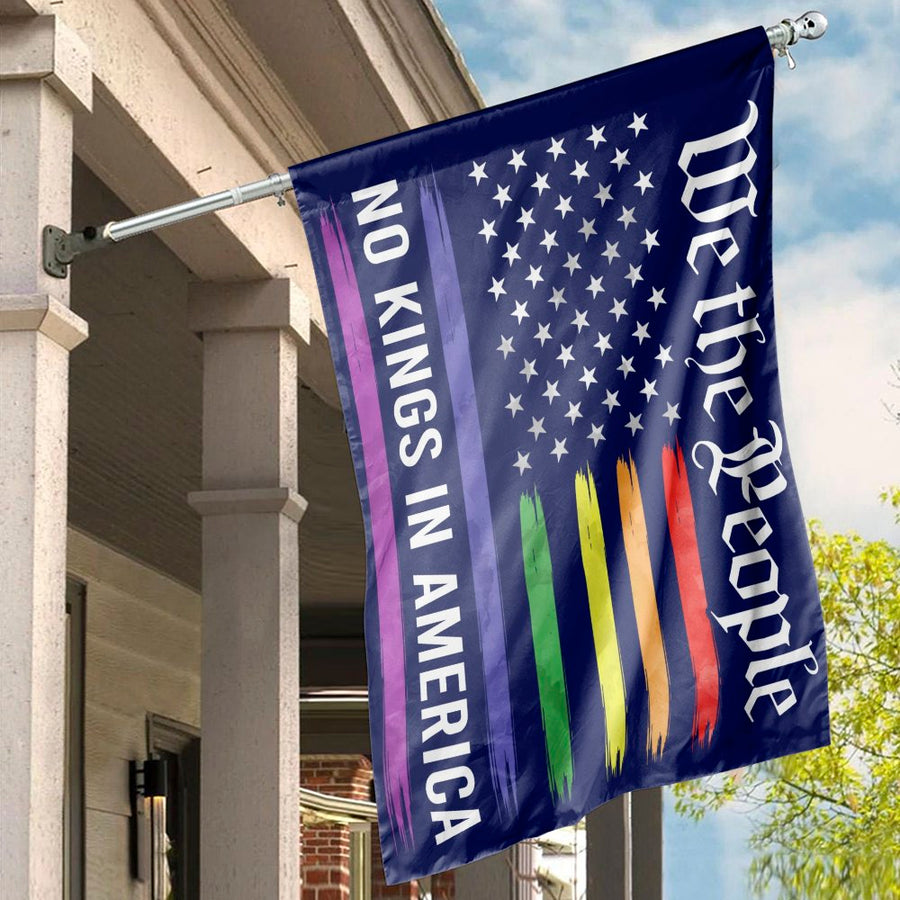 We The People No Kings In America Flag | Rainbow Patriotic Brushstroke Design | Premium UV-Resistant Polyester | Outdoor Garden & Home Decor