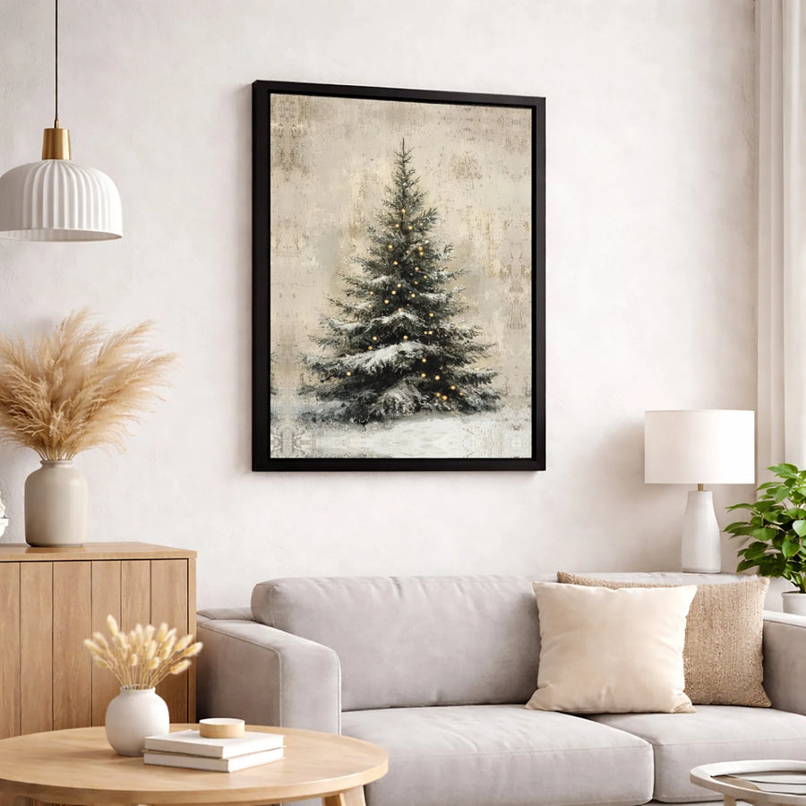 Rustic Christmas Tree Canvas Wall Art | Snow Covered Holiday Pine Print | 1.25-Inch Gallery Wrap | Festive Winter Home Decor Gift