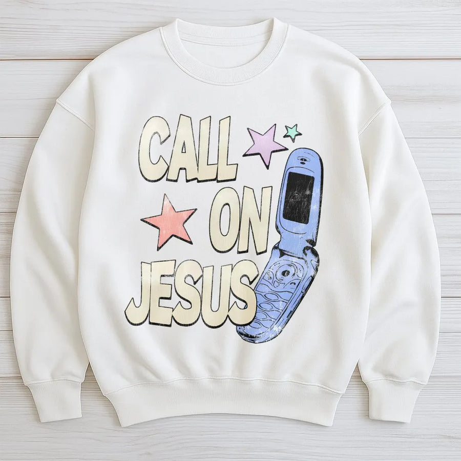 Call On Jesus Sweatshirt | Retro Y2K Flip Phone Graphic | Premium Cotton Blend | Christian Faith Gift for Him Her