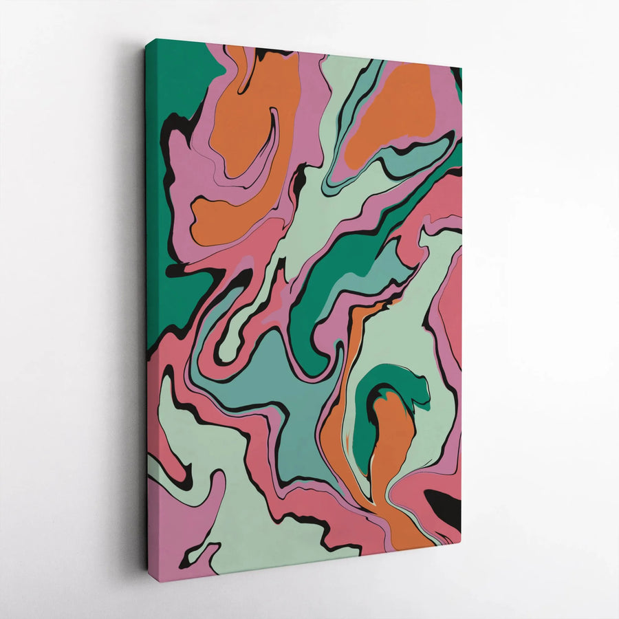 Abstract Liquid Swirl Canvas Art | Groovy Retro Pink and Green Wall Decor | Premium 1.25" Gallery Wrap | Modern Gift for Home and Office