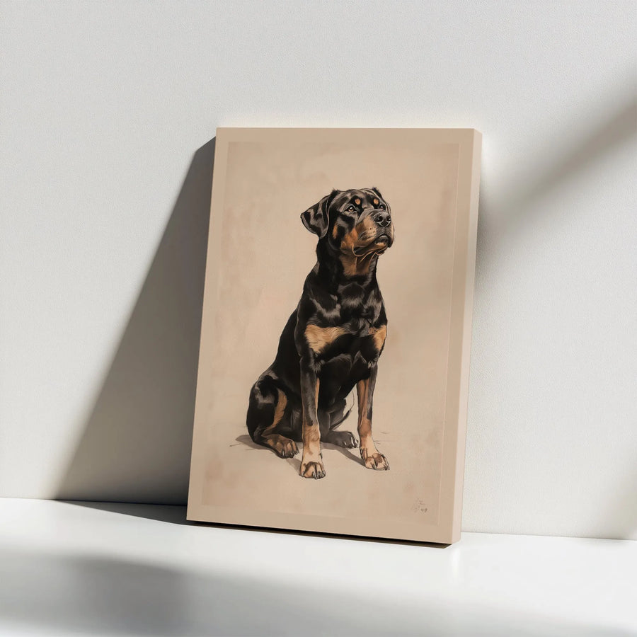 Rottweiler Canvas Wall Art | Realistic Dog Portrait Illustration | Premium Gallery-Quality Print | Gift for Rottweiler Owner