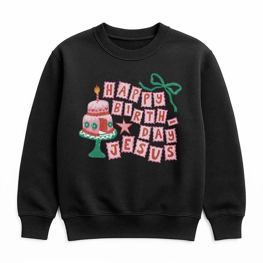Happy Birthday Jesus Christmas Sweatshirt | Festive Retro Cake Design | Premium Soft Cotton Blend | Religious Holiday Gift for Women & Men