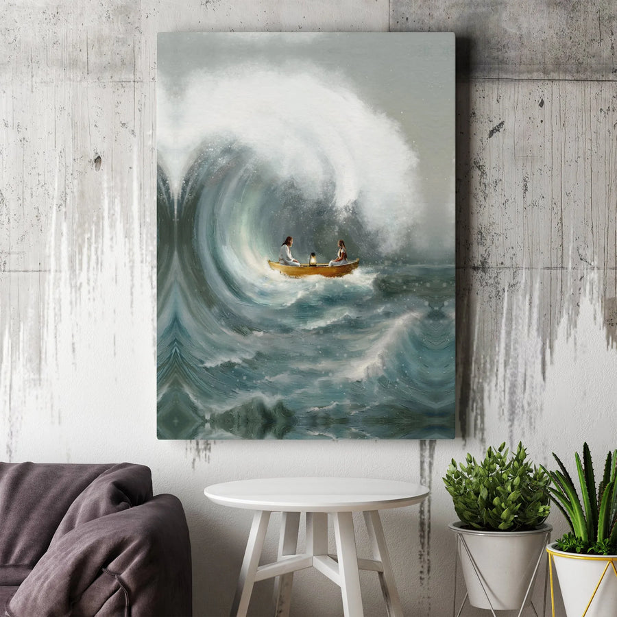 Jesus Calming The Storm Canvas Wall Art | Serene Faith Ocean Print | Premium 1.25" Gallery Wrap | Christian Home Decor Gift