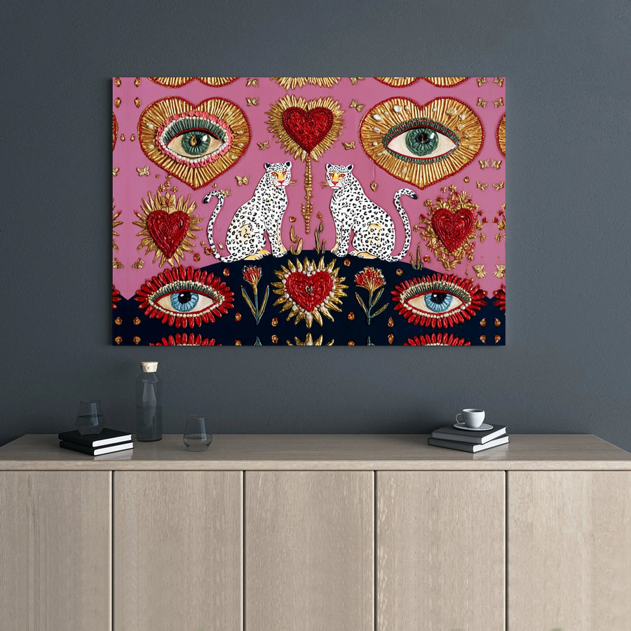 Leopard Sacred Heart Wall Art | Mystical Evil Eye Boho Decor | Premium Gallery Wrapped Canvas | Spiritual Maximalist Home Gift