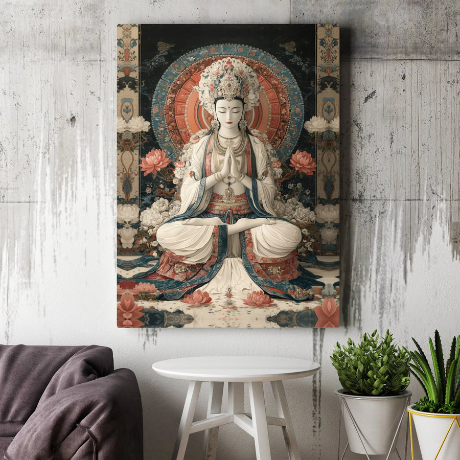 Spiritual Buddha Canvas Wall Art | Vintage Tibetan Thangka Style Print | Premium Gallery Wrap | Zen Decor Gift for Yoga Studio or Meditation Room