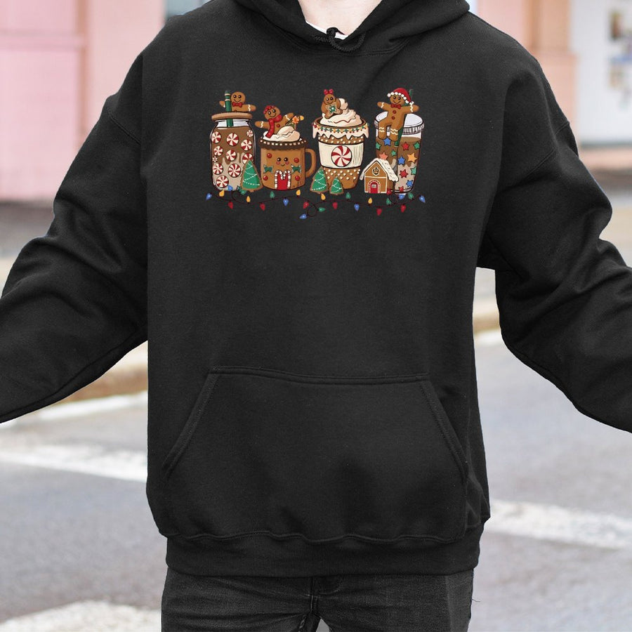 Christmas Gingerbread Hoodie | Cute Holiday Coffee Mug Graphic | Premium Cotton Blend Sweatshirt | Festive Winter Gift for Women & Men