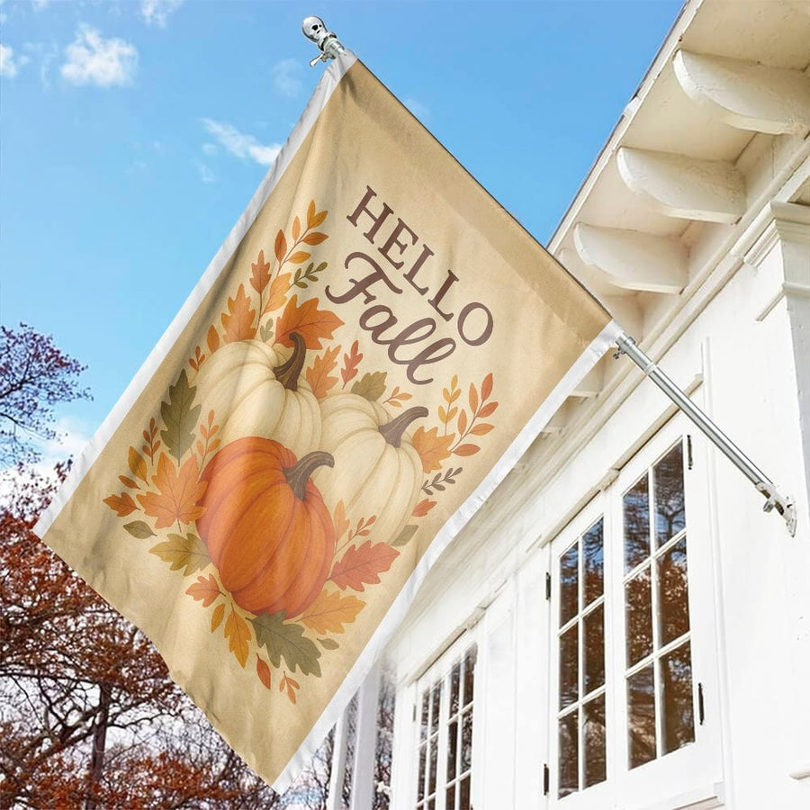 Hello Fall Garden Flag | Rustic Pumpkin Autumn Yard Decor | Weather-Resistant Polyester | Seasonal Outdoor Garden Gift