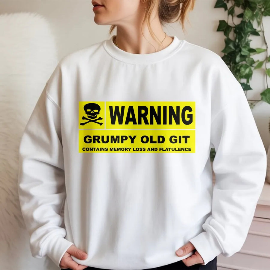 Funny Grumpy Old Git Sweatshirt | Sarcastic Warning Sign Graphic | Premium Cotton Blend | Birthday or Fathers Day Gift for Dad, Grandad
