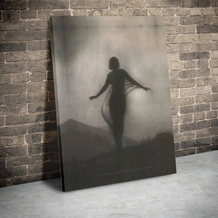 Ethereal Woman Silhouette Wall Art | Moody Misty Landscape Canvas | Premium Gallery Wrapped Print | Modern Minimalist Home Decor Gift