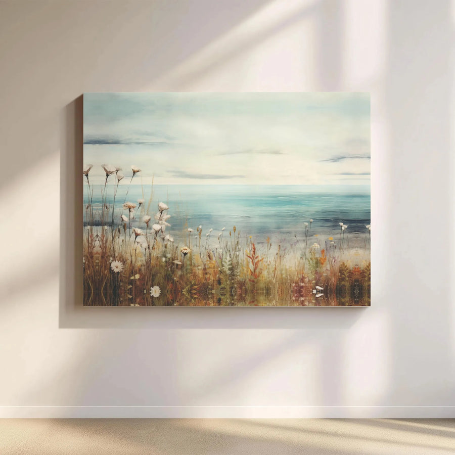 Coastal Wildflowers Seascape Canvas Wall Art | Serene Beach Meadow Print | Premium 1.25" Gallery Wrap | Calming Home Office Nature Decor