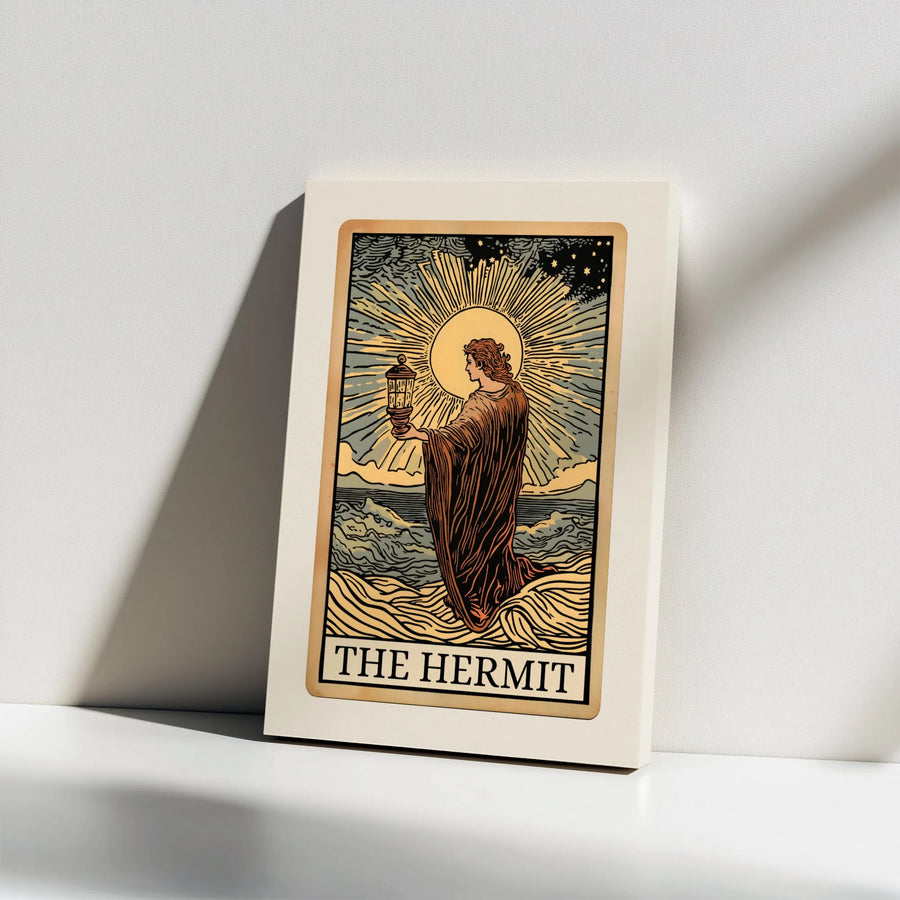 The Hermit Tarot Card Wall Art | Vintage Mystic Occult Print | Gallery Wrapped Canvas Decor | Spiritual Gift For Tarot Readers