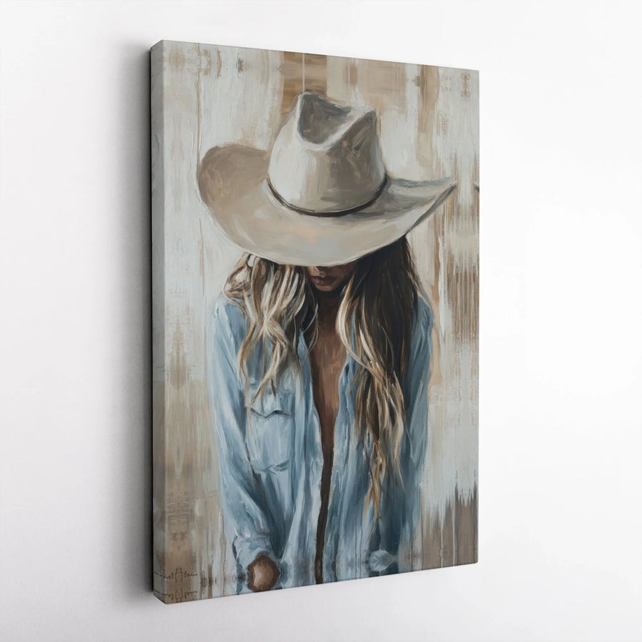 Western Cowgirl Canvas Wall Art | Rustic Country Style Portrait | Premium Fade-Resistant Print | Farmhouse Home Decor Gift