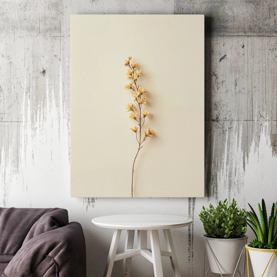 Minimalist Botanical Canvas Print | Beige Yellow Floral Wall Art | Premium Gallery Wrapped Decor | Modern Home Office Aesthetic