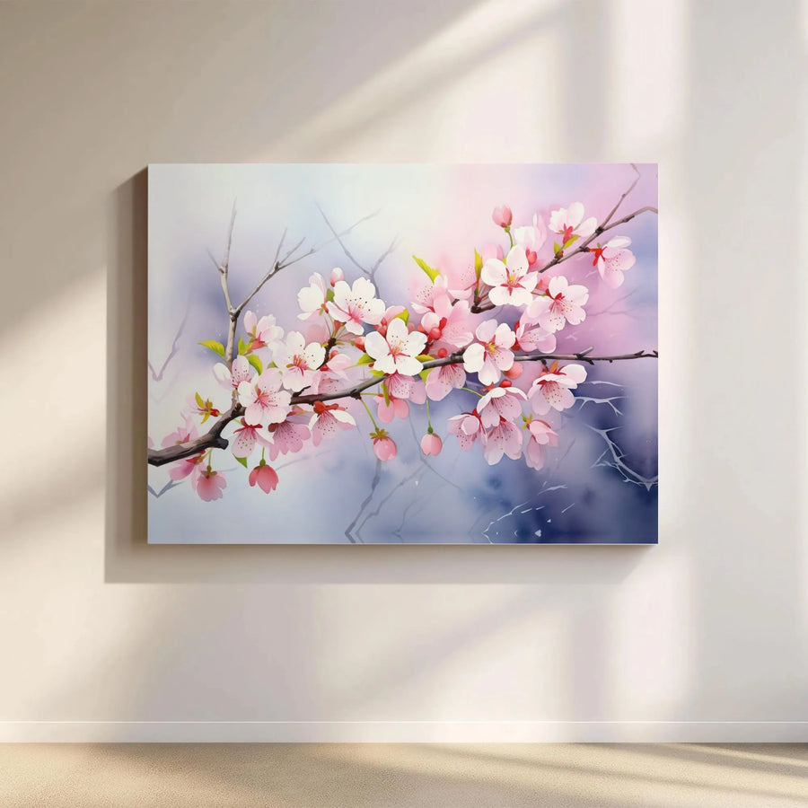 Cherry Blossom Canvas Print | Watercolor Sakura Painting | Premium Canvas Art | Zen Bedroom Decor Gift
