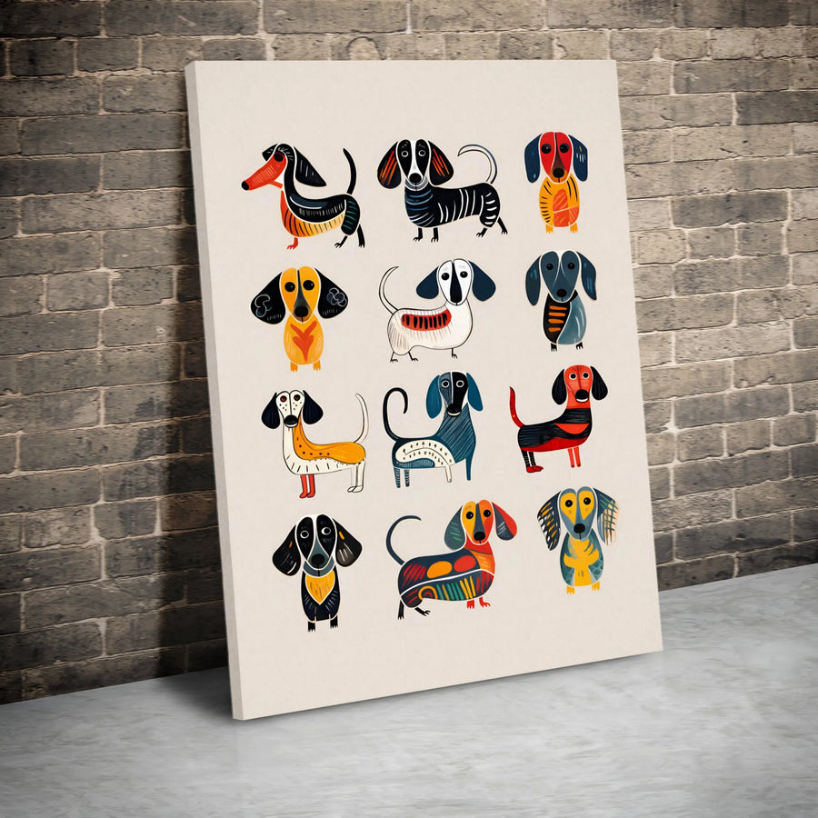Dachshund Wall Art | Colorful Dog Illustration Print | 1.25 Inch Gallery Wrapped Premium Canvas | Whimsical Wiener Dog Gift for Dog Lovers