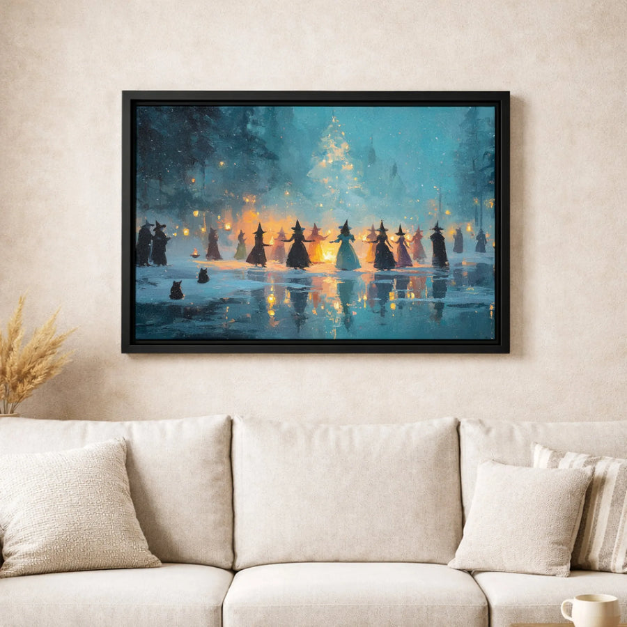 Witches Coven Canvas Wall Art | Magical Winter Dancing Witches Print | Premium Gallery-Wrapped Decor | Gothic Holiday Home Gift