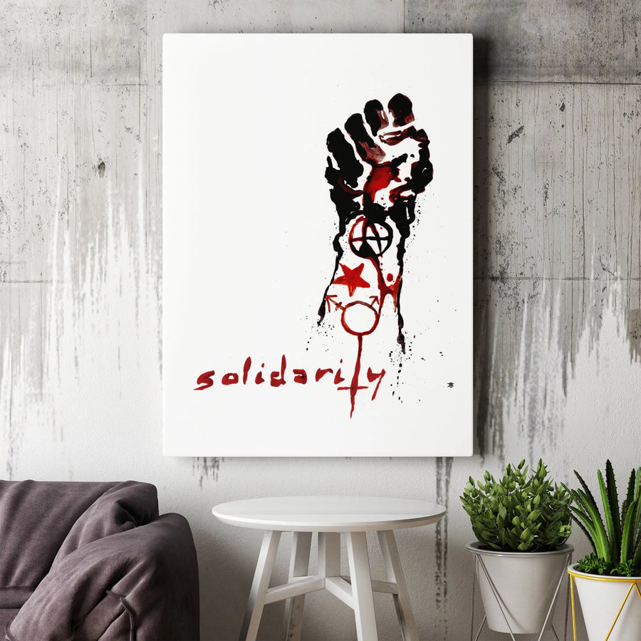 Solidarity Raised Fist Canvas Print | Protest Art Watercolor Wall Decor | Premium 1.25 Gallery Wrap | Activist Gift For Home Office