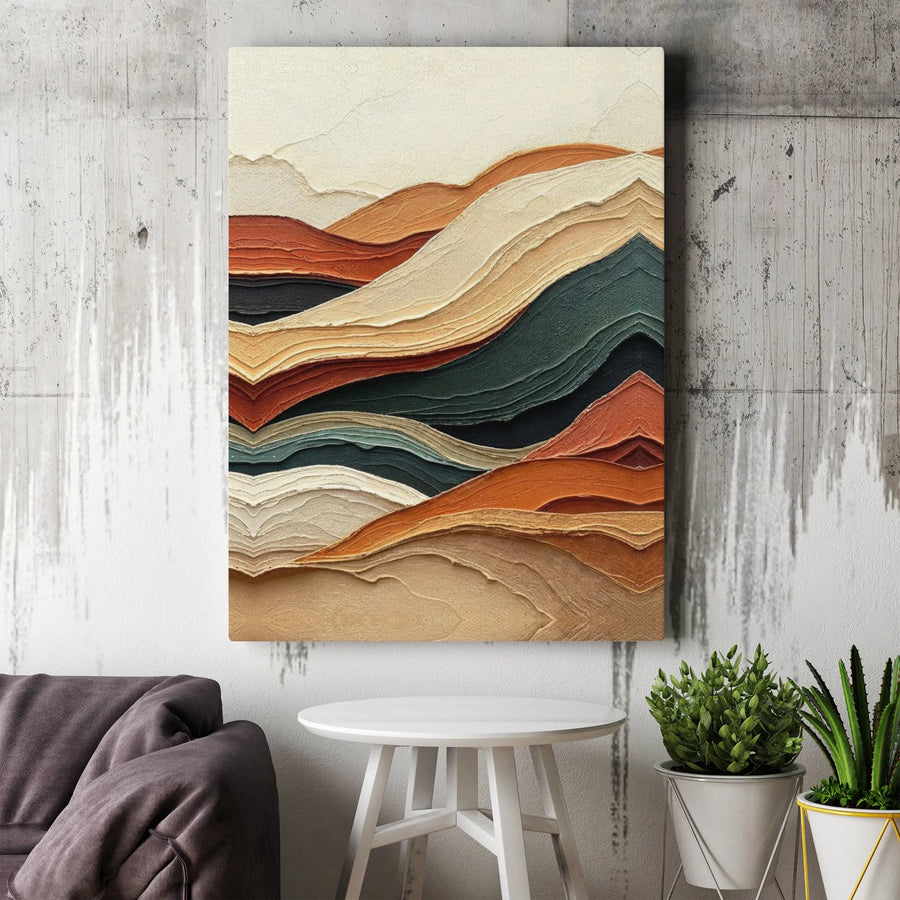 Abstract Mountain Canvas Wall Art | Textured Earth Tone Landscape Print | 1.25" Gallery Thick Frame | Modern Minimalist Home Office Decor