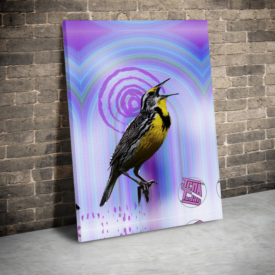 Western Meadowlark Wall Art | Psychedelic Pop Art Bird Print | Gallery Quality 1.25" Canvas | Modern Home Decor Gift