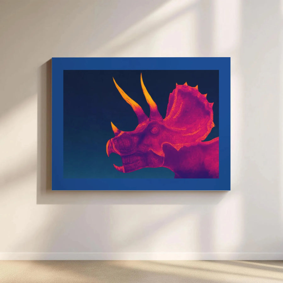 Triceratops Dinosaur Canvas Art | Vibrant Neon Pink and Orange Pop-Art | Premium 1.25" Gallery Wrap | Unique Gift for Kids and Dinosaur Lovers