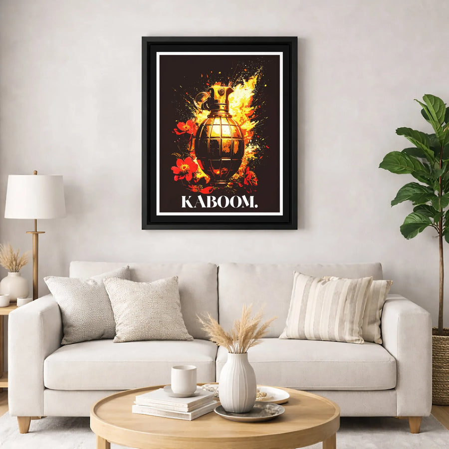 Kaboom Hand Grenade Canvas Wall Art | Explosive Floral Abstract Print | Premium Gallery-Wrapped Decor | Unique Edgy Home Office Gift