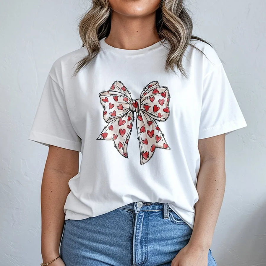 Heart Bow T-Shirt | Aesthetic Cute Ribbon Graphic Tee | Premium Cotton Soft Shirt | Trendy Coquette Style Gift For Her