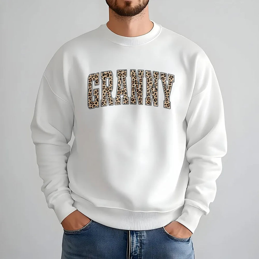 Granny Sweatshirt | Leopard Print Varsity Letters | Cozy Cotton Blend | Premium Gift for Grandma, Mother's Day Gift