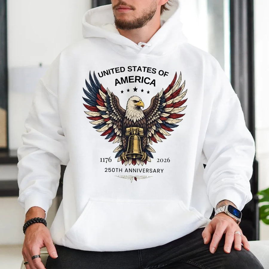 America 250th Anniversary Hoodie | Patriotic Eagle & Liberty Bell Graphic | Soft Cotton USA Tee | Vintage 1776-2026 Commemorative Gift