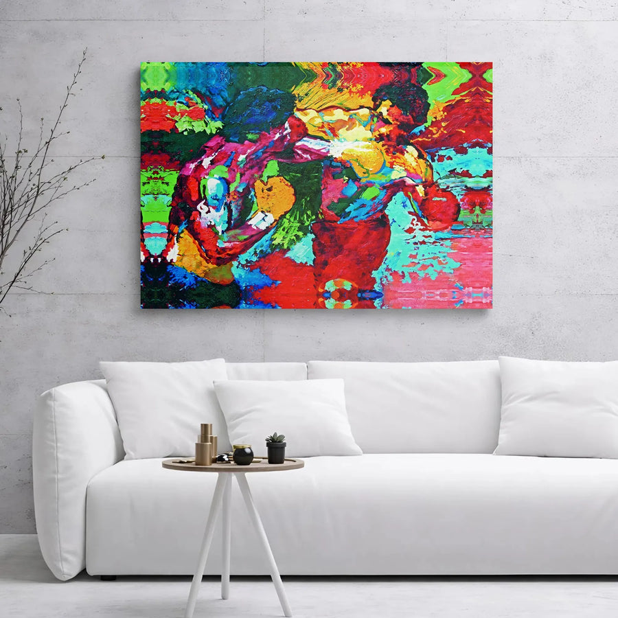 Abstract Boxing Canvas Wall Art | Colorful Heavy Texture Sports Oil Painting | Premium Gallery Wrapped Decor | Gift for Boxing Fans