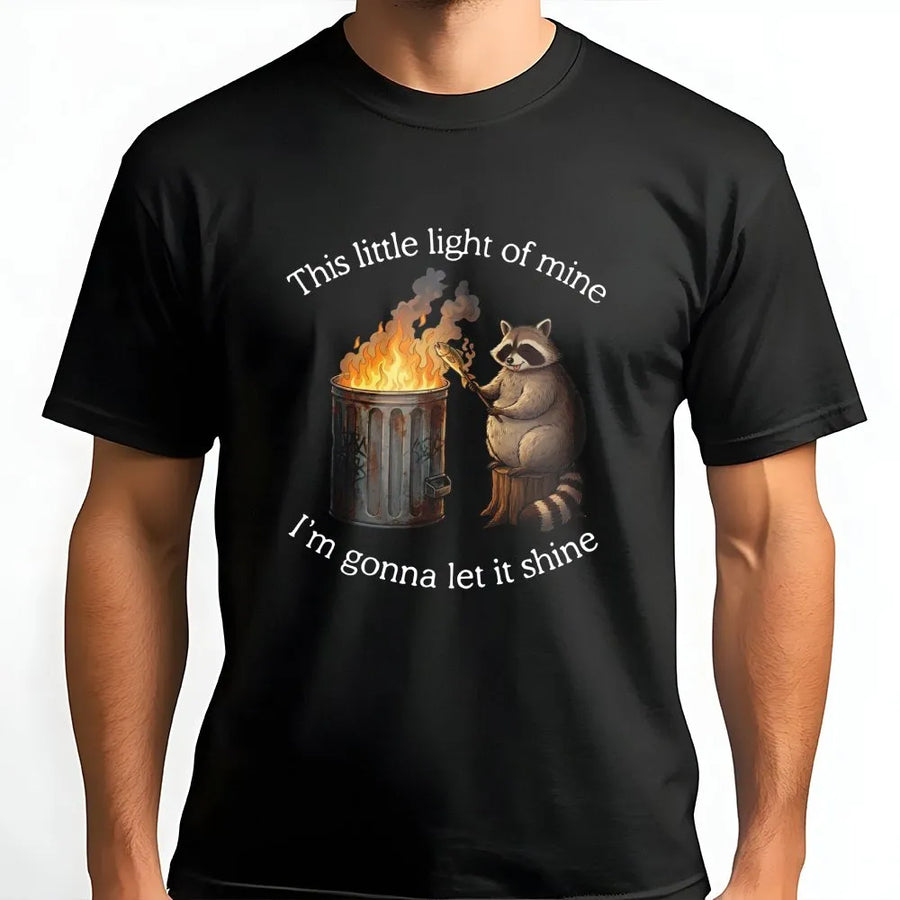 Raccoon Trash Fire T-Shirt | Funny Whimsical Animal Art | Premium Soft Cotton Tee | Unique Nature Lover Gift for Men and Women