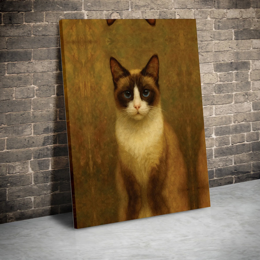 Siamese Cat Portrait Canvas Wall Art | Vintage Oil Painting Style with Blue Eyes | Premium Gallery Wrapped Canvas | Collector's Gift for Cat Lover
