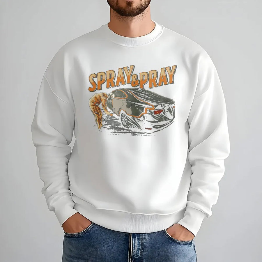 Auto Body Painter Sweatshirt | Spray & Pray Mechanic Car Graphic | Premium Cotton Blend Workwear | Gift For Auto Technician
