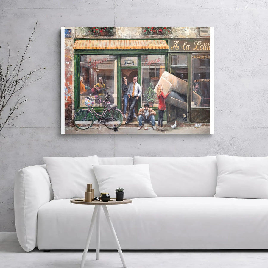 Parisian Cafe Wall Art | Charming Street Scene Oil Painting Style | 1.25-Inch Gallery Wrap Canvas | Premium Home Decor Gift