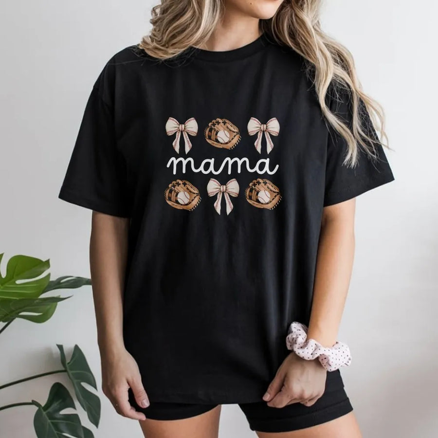 Baseball Mama T-Shirt | Coquette Game Day Tee with Bows Graphic | Soft Comfort Colors Cotton | Baseball Season Gift for Sport Mom