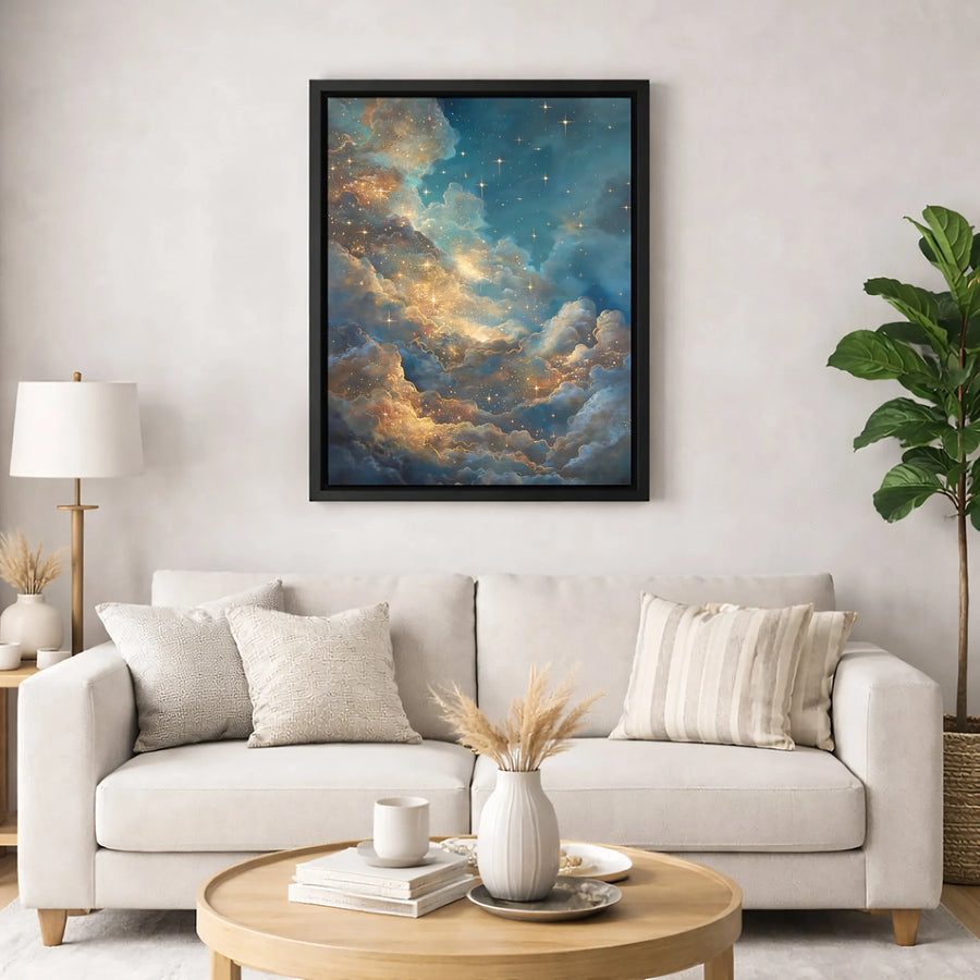 Celestial Sky Wall Art | Golden Cloud & Sparkling Star Galaxy Print | Gallery-Quality 1.25" Canvas | Modern Home & Office Decor Gift