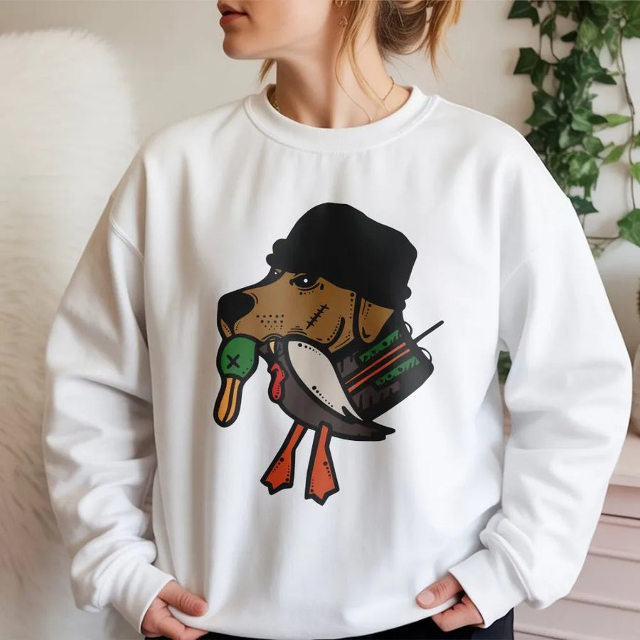 Duck Hunting Dog Sweatshirt | Labrador Retriever Retriever Graphic | Premium Unisex Crewneck | Gift For Outdoorsman Hunter