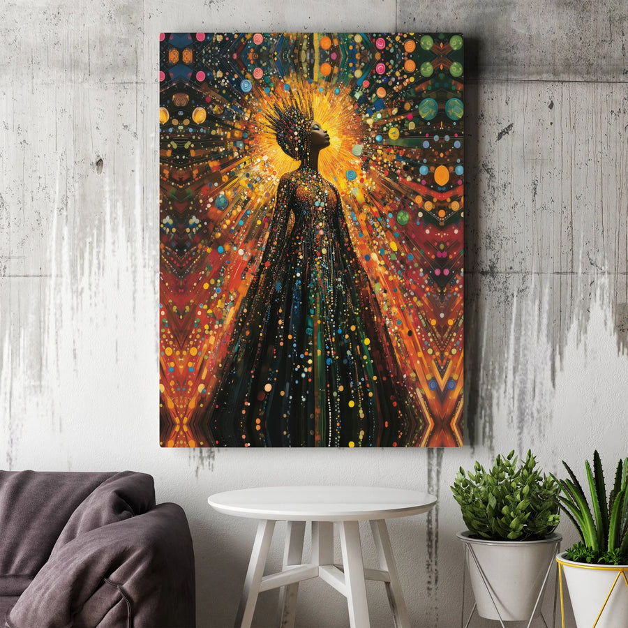 Radiant Black Queen Canvas Print | Abstract Cosmic Afrofuturism Art | Premium Fade-Resistant Print | Spiritual Home Decor Gift
