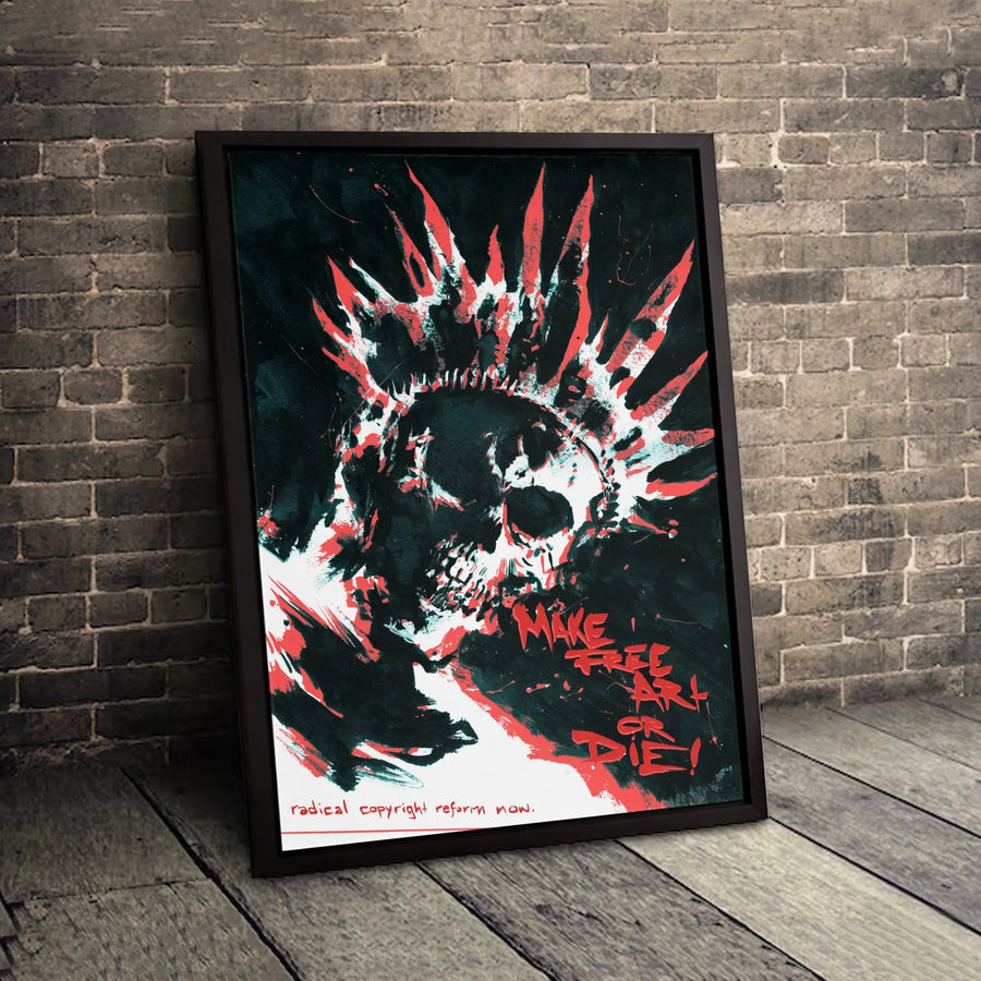 Punk Skull Canvas Wall Art | Radical Copyright Reform Protest Decor | Premium 1.25" Gallery Wrap | Edgy Alternative Home Office Gift