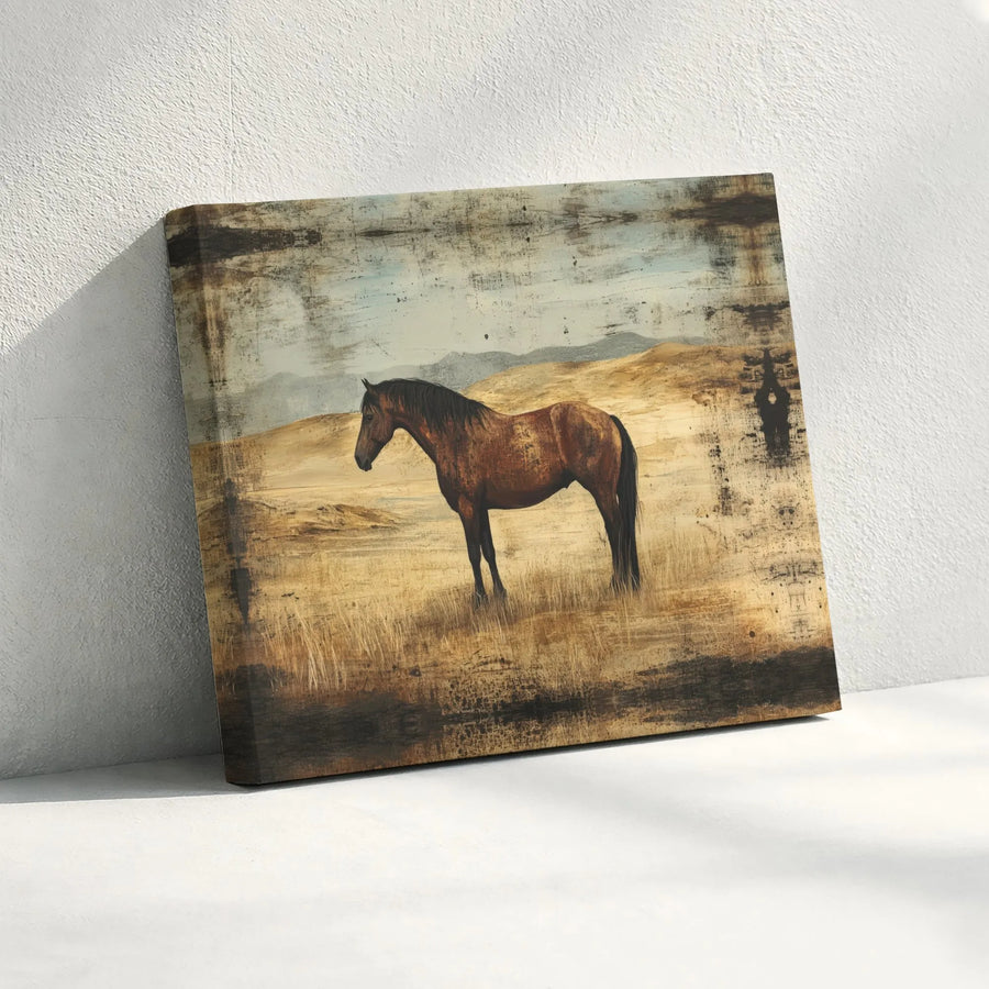 Western Horse Canvas Wall Art | Rustic Farmhouse Landscape Print | Premium 1.25-Inch Gallery Wrap | Equestrian Gift for Home Decor