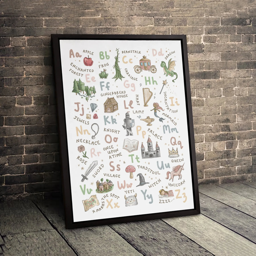 Fairytale Alphabet Wall Art | Whimsical Nursery Decor Print | Premium 1.25-inch Thick Canvas | Educational Kids Room Gift